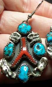   TURQUOISE Concho Squash Blossom Necklace Earring Set LARGE  
