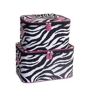  Pink Zebra Cosmetic Train Case   Two Piece Set Beauty