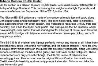Gibson Custom ES 339 Guitar Antique Vintage Sunburst 2010 ES339  