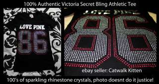 Victoria Secret Pink Black SUPER BLING 86 Football Athletic Tee Shirt 