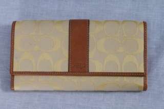 COACH Yellow Signature Jacquard Trifold Wallet  