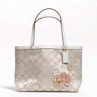   Applique top handle signature tote sateen handbag purse NEW  