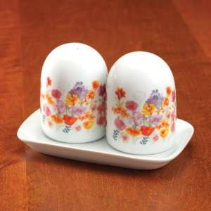    Floral Porcelain Salt and Pepper Shakers with Tray