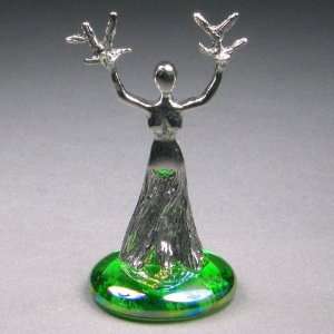  Pewter Earth / Tree Goddess Figurine on Iridescent Glass 