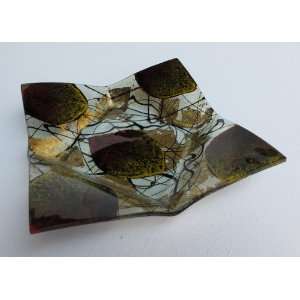 JK ART 7.5 Inch Handmade Art Glass Leaves Square Glass Plate  
