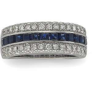  14K White Gold Sapphire & Diamond Bridal Band Ring 