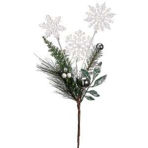  27 Ornament Ball/Snowflake/ Pine Spray Silver White (Pack 