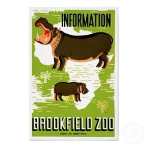 Vintage Brookfield Zoo Africa Map Hippo WPA Poster 