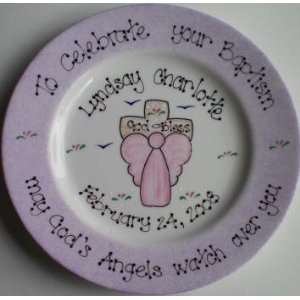 11 Hand painted personalized lavender edge with pink Angel baptism 