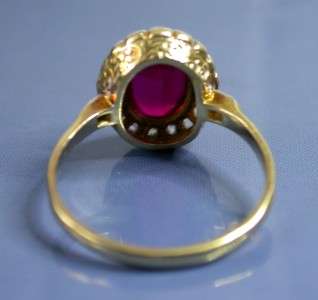   Gold Rose Cut Diamond Synthetic Ruby Lady Diana Ring 4.4gr 7.5  