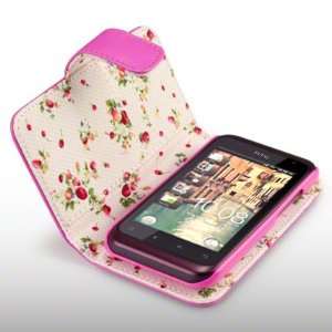  HTC RHYME SOFT PU LEATHER WALLET CASE WITH FLORAL INTERIOR 