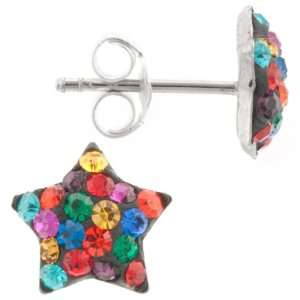   Silver Bright Multiple Colored Crystal Star Stud Earrings Jewelry