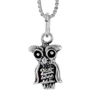  925 Sterling Silver Owl Pendant (w/ 18 Silver Chain), 1/2 