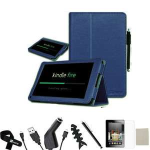   Fire Leather Case/Car Charger/USB/St​ylus/Screen Protector Navy Blue