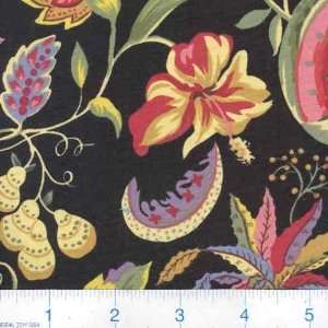  45 Wide Country Jacobean Exotic Floral Black Fabric By 