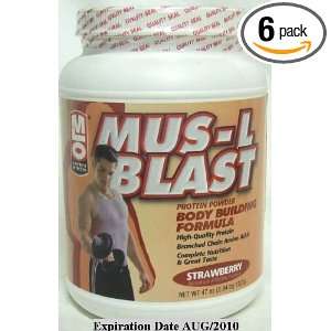 MLO Mus L Blast Body Building Formula, Strawberry, 47 oz Tub x 6  282 