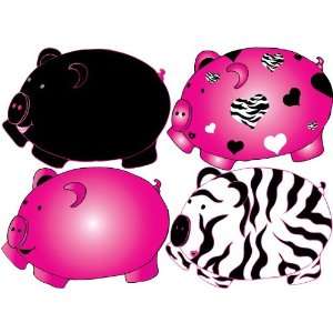  Black and Hot Pink Pig Removable Wall Decal Stickers