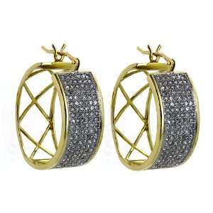  3/4ct Pave Set Diamond Hoop Earrings. All 10kt Yellow Gold 