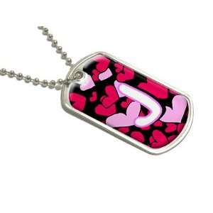 Letter J Initial Hearts   Military Dog Tag Luggage Keychain