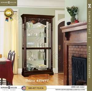 Howard Miller Large cherry Curio Display Cabinet glass mirror  680 