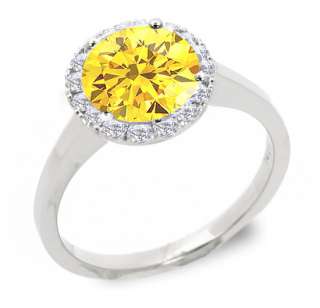 93 CT FANCY YELLOW ROUND DIAMOND SOLITAIRE RING 14K W GOLD  