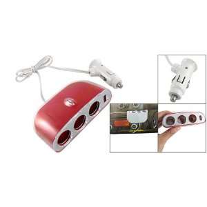    Gino 12V Red 3 Triple Socket USB Car Cigarette Charger Electronics