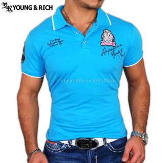 YOUNG & RICH STRICK POLO HEMD PARTY T SHIRT TÜRKIS 6362  