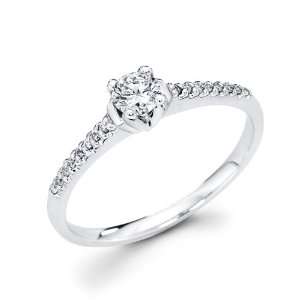 14K White Gold Round Diamond Solitaire Engagement Ring with Side Stone 