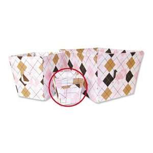 Small Fabric Storage Bin  Prep School Pink Argyle Percale Covered Wire 