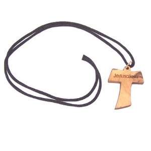  Tau Cross   olive wood necklace, necklace is 60cm long 