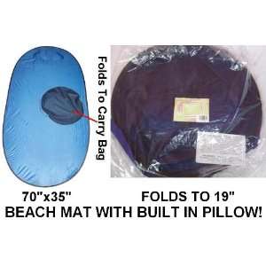  70x35 Nylon Beach MAT w/ Built in Pillow & Carry Bag 