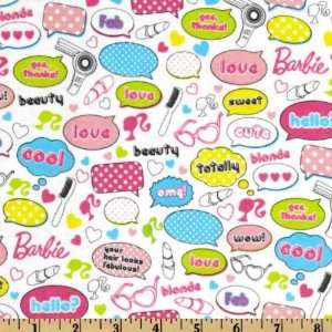  44 Wide Barbie Words Flannel White/Multi Fabric By The 