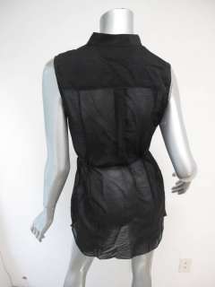 Rag & Bone Black Sheer Sleeveless Pleated 1/2 Button Mini Dress 4 