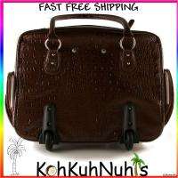   Rolling Tote Mocha Brown Croco Laptop Case Carry On Bag Fast Shipping