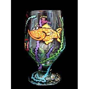 Fantasy Fish Design   Hand Painted   High Ball   Drinking Glass 
