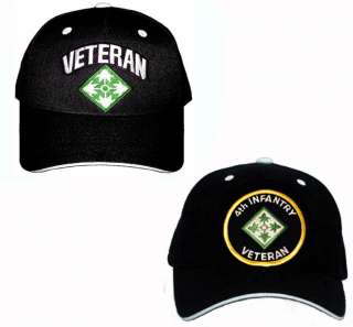 TWO 4th INFANTRY VETERAN Army Military Ball Cap Hats  