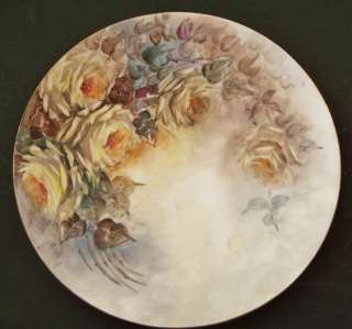   Silesia German Hand Painted Yellow Roses Plate Charger 12.75 inches
