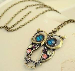   New Fashion Womens Vintage Colorful Cute Owl Carved Hollow Necklaces