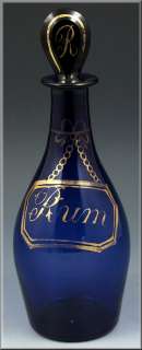 18th Century English Cobalt Blue Blown Glass Rum Liquor Decanter 