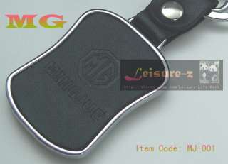Style MG Logo Black Leather Keychain Key Ring Chain  