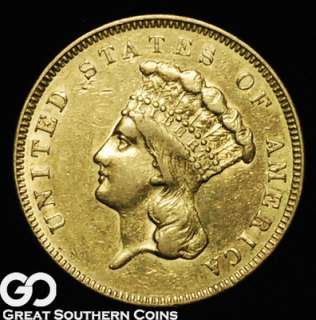 1855 $3 Princess GOLD Three Dollar Piece CHOICE AU ** RARE  