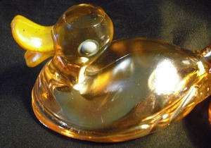 Vintage Jeannette Glass Carnival Iridescent Marigold Orange Duck Dish 