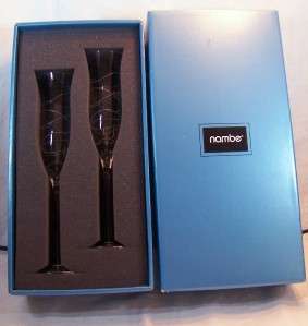 Nambe Crystal Champagne Flutes Glasses 11 tall Box  