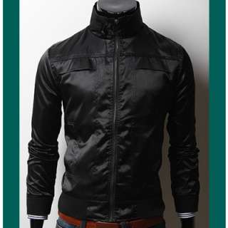   New Casual Slim Fit Wind Breaker Zipper Jacket BLACK SIZE S,M  