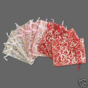 12 Assorted Organza Gift Pouches W/ Gold Hearts~Bags  