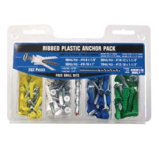 Crown Bolt#4 6, #8 10, #10 12 & #12 16 Ribbed Plastic Anchor Pack with 