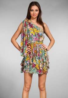 MM COUTURE BY MISS ME One Shoulder Floral Ruffle Dress in Yellow at 