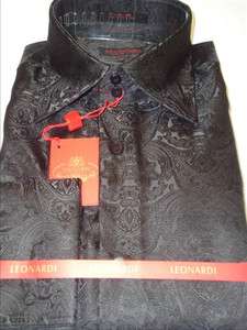   Intricate Brocade Paisley 2 Button High Collar Dress Shirt  