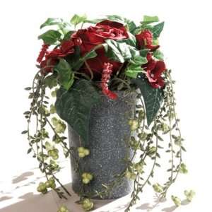Cabbagerose Gesteck im Topf Rose Kunstrose Kunstpflanze rot  
