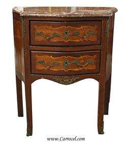 Antique Marble Top Louis XV Inlaid End Table Commode  